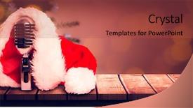  Presentation with mic - Slide set enhanced with holiday announcement - vintage mic with santa hat background and a red colored foreground