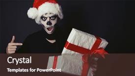  Presentation with skull - Beautiful PPT layouts featuring holiday background of halloween person with terrible skull make-up in santa's hat opening gift box toned backdrop and a tawny brown colored foreground