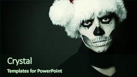  Presentation with skull - Presentation design consisting of holiday background of halloween person with terrible skull make-up in santa's hat box over black background background and a wine colored foreground