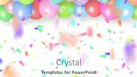  Presentation with confetti - Audience pleasing presentation theme consisting of holiday-balloons-and-confetti-flying backdrop and a cool aqua colored foreground