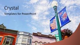  Presentation with holiday - PPT theme consisting of holiday banners on main street background and a light blue colored foreground