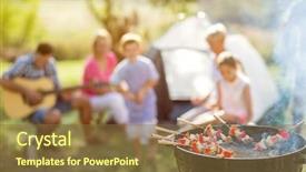  Presentation with holiday bbq - PPT layouts consisting of holiday bbq - barbecue and family on camping background and a tawny brown colored foreground