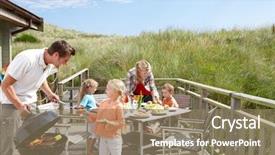  Presentation with family dreams of vacation - Amazing slides having holiday bbq - family on vacation having barbecue backdrop and a coral colored foreground