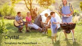  Presentation with holiday bbq - Audience pleasing PPT theme consisting of holiday bbq - grandfather and grandson at barbecue backdrop and a yellow colored foreground