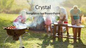  Presentation with holiday bbq - Audience pleasing presentation theme consisting of holiday bbq - grilled meat skewers smoke barbecue backdrop and a soft green colored foreground