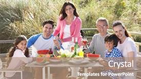  Presentation with generation - Cool new presentation theme with holiday bbq - multi generation family having outdoor backdrop and a coral colored foreground