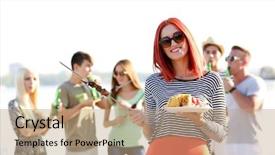  Presentation with hydroponics vegetables hydroponic vegetable - Cool new PPT theme with holiday bbq - young woman with grilled vegetables backdrop and a coral colored foreground