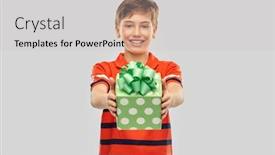  Presentation with birthday boy - Presentation theme having holiday-birthday-present-and-people background and a light gray colored foreground