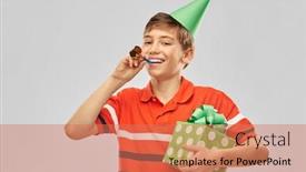  Presentation with birthday boy - Beautiful slides featuring holiday-birthday-present-and-people backdrop and a coral colored foreground