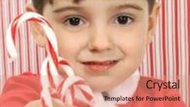 Presentation with candy canes - Beautiful PPT theme featuring holiday-boy-with-candy-canes backdrop and a coral colored foreground