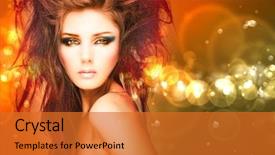  Presentation with curly hair - Amazing PPT theme having holiday celebration brunette glamour lady backdrop and a gold colored foreground