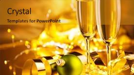  Presentation with sparkling wine - Beautiful presentation theme featuring holiday champagne flute over golden backdrop and a gold colored foreground