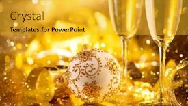  Presentation with flute - Beautiful theme featuring wine over holiday bokeh blinking backdrop and a gold colored foreground