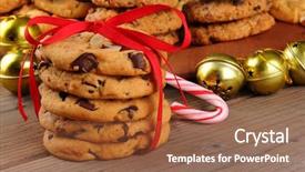  Presentation with chocolate chip cookies - PPT theme featuring holiday chocolate chip cookie background and a red colored foreground