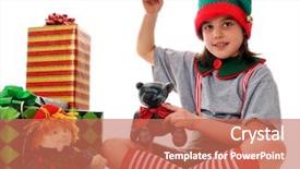 Presentation with christmas elf - Cool new slide set with holiday elf sewing a stuffed backdrop and a coral colored foreground