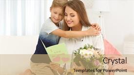  Presentation with family day - Slide set having holiday family - young woman with her little background and a coral colored foreground