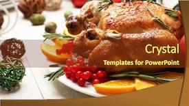  Presentation with christmas dinner - Slides featuring baked chicken for festive dinner background and a tawny brown colored foreground