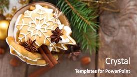  Presentation with cookies christmas - PPT theme with christmas decor on wooden table background and a tawny brown colored foreground