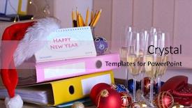  Presentation with new office - Cool new PPT layouts with new year party at office backdrop and a  colored foreground