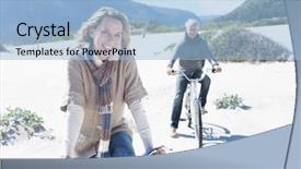  Presentation with man riding big bike motor - Presentation having holiday free - carefree couple going background and a light blue colored foreground