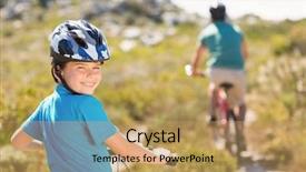  Presentation with biking in mountains - Colorful presentation design enhanced with holiday free - father and son biking backdrop and a  colored foreground