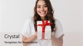  Presentation with box - Amazing theme having holiday gift - portrait of an excited young backdrop and a soft green colored foreground