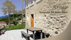  Presentation with facade - Presentation featuring holiday home in the mountains outdoor view stone facade background and a coral colored foreground