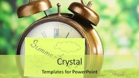  Presentation with old clock time antique - Cool new presentation theme with holiday hours sign - summertime old clock on grass backdrop and a yellow colored foreground