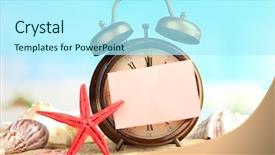  Presentation with sand clock - Presentation theme having holiday hours sign - summertime old clock on sand background and a arctic colored foreground
