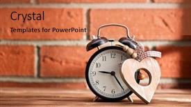  Presentation with alarm - PPT theme enhanced with holiday hours sign - wooden heart and alarm clock background and a coral colored foreground