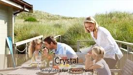  Presentation with vacation - PPT theme with holiday house - family on vacation eating outdoors background and a coral colored foreground