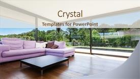  Presentation with living room - Beautiful slides featuring holiday house - modern villa interior wide living backdrop and a sky blue colored foreground