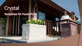  Presentation with jumping into a pool - Slide set featuring holiday house - young attractive couple standing background and a wine colored foreground