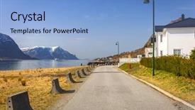  Presentation with fiord - PPT layouts enhanced with holiday houses at fiord background and a light blue colored foreground