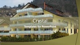  Presentation with skiing - PPT theme having holiday houses in engelberg famous swiss skiing resort background and a coral colored foreground