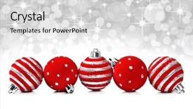  Presentation with star red - Audience pleasing presentation design consisting of xmas card - red christmas decoration balls backdrop and a light gray colored foreground