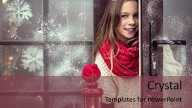  Presentation with girl christmas - Colorful slide deck enhanced with holiday lantern snow weather house backdrop and a tawny brown colored foreground