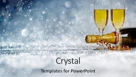  Presentation with two glasses of champagne - Audience pleasing PPT theme consisting of champagne against holiday lights - new backdrop and a sky blue colored foreground