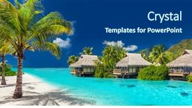  Presentation with tropical holiday - Audience pleasing presentation theme consisting of holiday location on a tropical backdrop and a ocean colored foreground