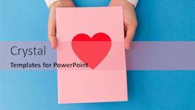  Presentation with valentines - Beautiful PPT theme featuring holiday love and valentines day concept - close up of hands holding greeting card with heart on blue background backdrop and a coral colored foreground