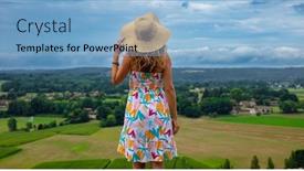  Presentation with rural - PPT theme featuring holiday-maker-looking-at-panoramic background and a light blue colored foreground