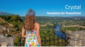  Presentation with holiday - PPT theme featuring holiday-maker-looking-panoramic-view background and a teal colored foreground