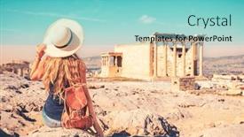  Presentation with holiday - PPT theme having holiday-maker-with-hat and a seafoam green colored foreground