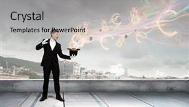  Presentation with cylinder - Beautiful slide deck featuring holiday magic money - man magician with cylinder hat backdrop and a  colored foreground