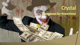  Presentation with evil - Audience pleasing presentation design consisting of holiday magic money - scary evil clown throwing dollar backdrop and a  colored foreground