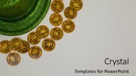  Presentation with white gold - PPT theme having holiday magic money - st patricks day leprechaun hat background and a  colored foreground