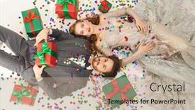  Presentation with luxury fashion - Colorful presentation design enhanced with holiday-mood-beautiful-couple backdrop and a coral colored foreground