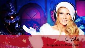  Presentation with santa - Colorful slide set enhanced with holiday music - beautiful young woman in santa backdrop and a crimson colored foreground