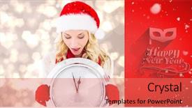  Presentation with festive - PPT theme having christmas party invitation - happy festive blonde with clock background and a coral colored foreground