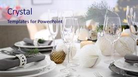  Presentation with christmas winter a table - PPT theme with invitation holiday party - table served for christmas dinner background and a sky blue colored foreground
